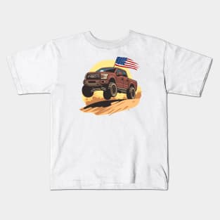 F150 car truck offroad jump on desert brown Kids T-Shirt